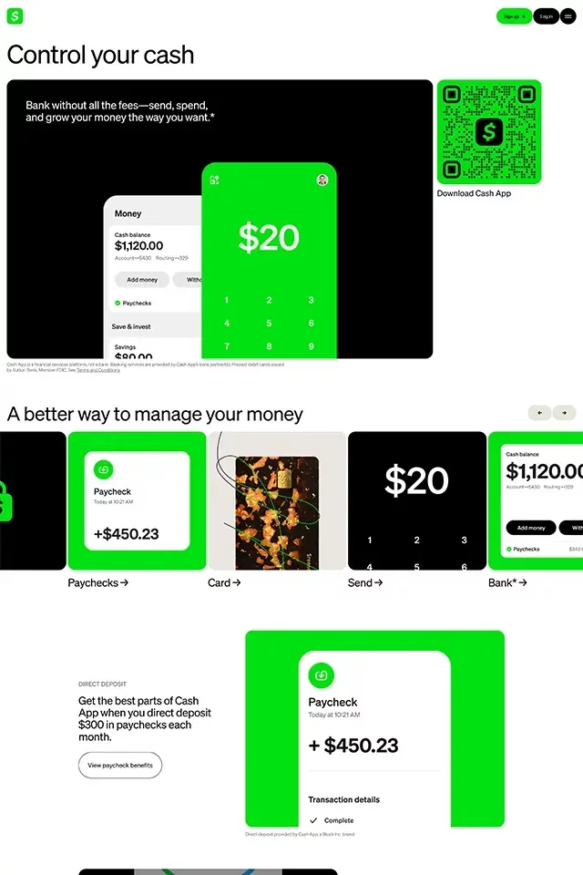 Cash App landing page