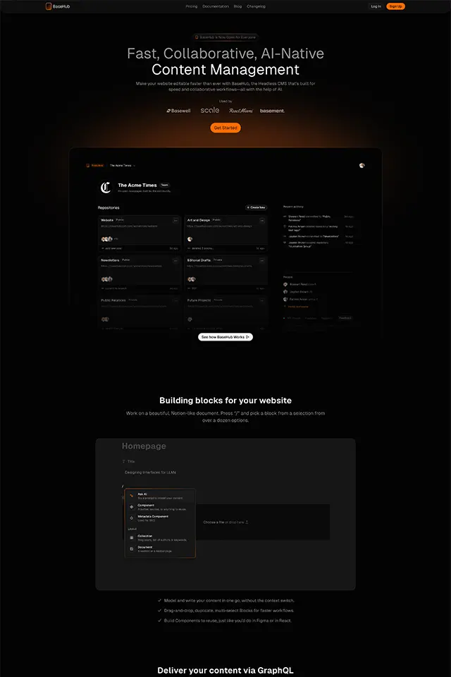 BaseHub landing page