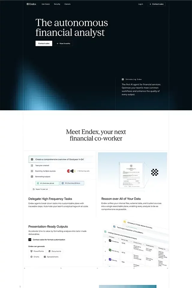 Endex landing page