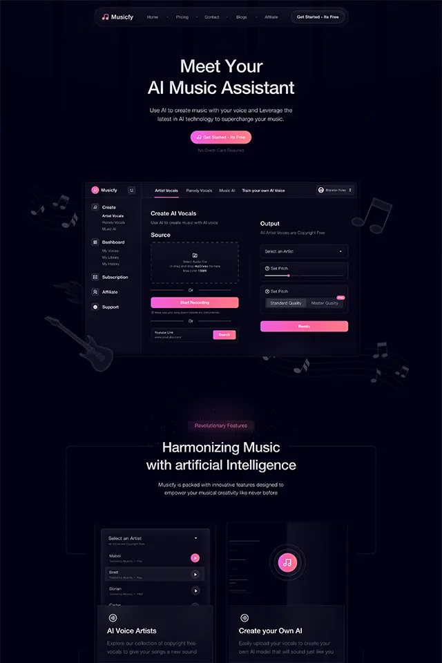 Musicfy landing page