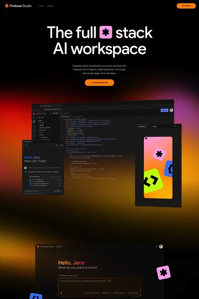 Firebase Studio landing page