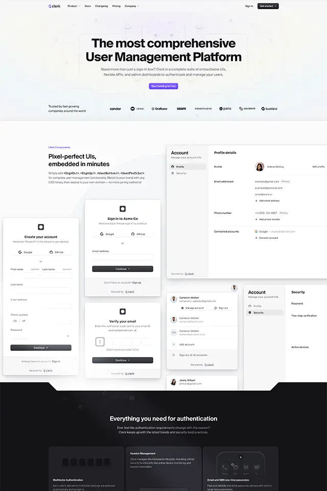 Clerk landing page
