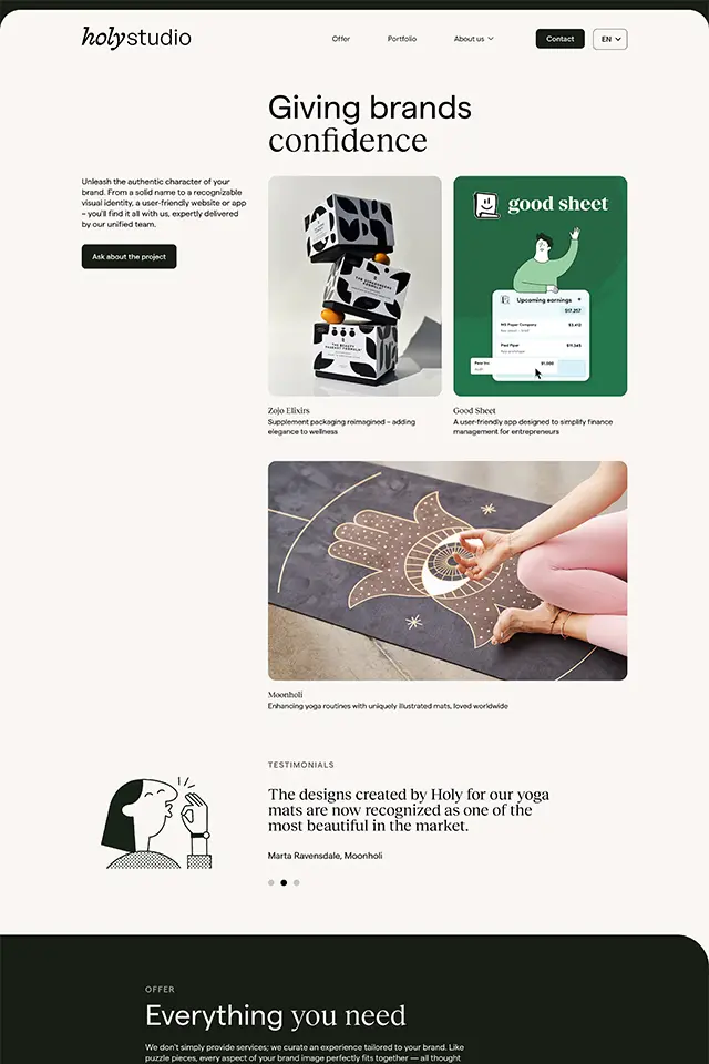 Holy Studio landing page