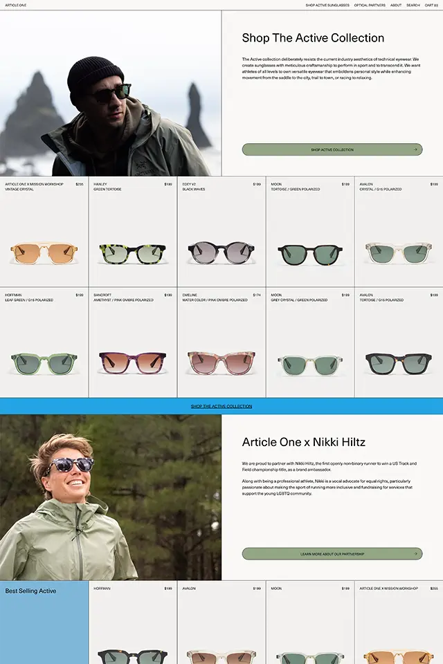 Article One Eyewear landing page