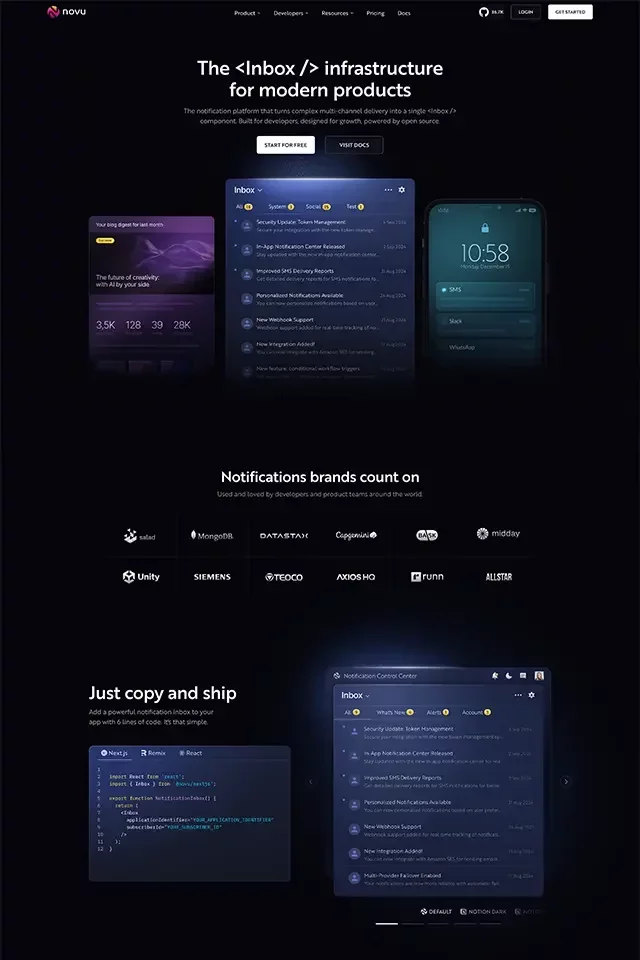 Novu landing page