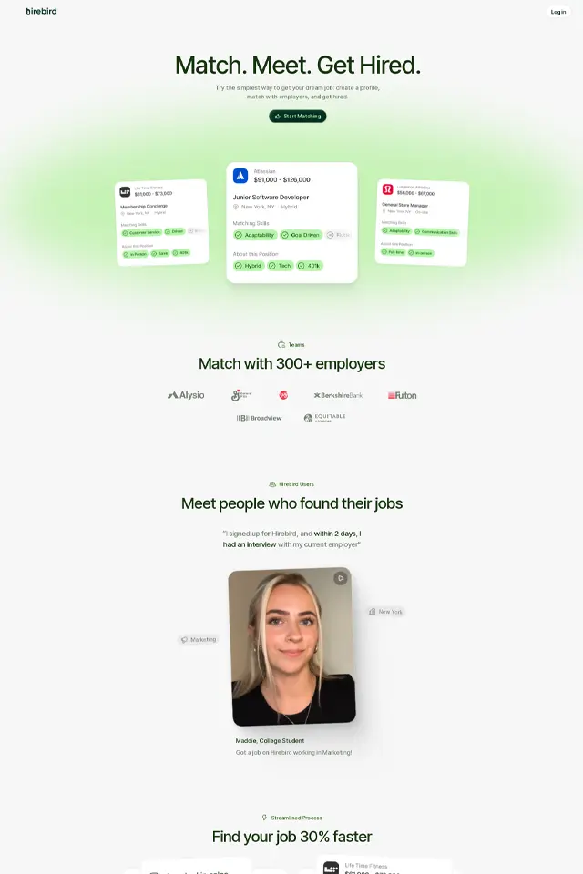 Hirebird landing page