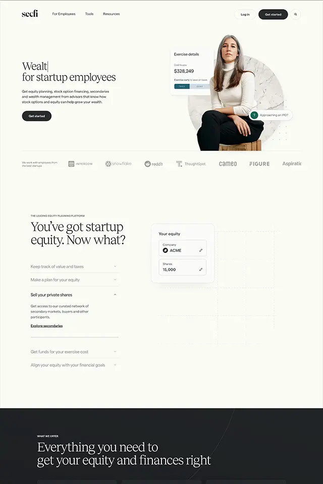 Secfi landing page