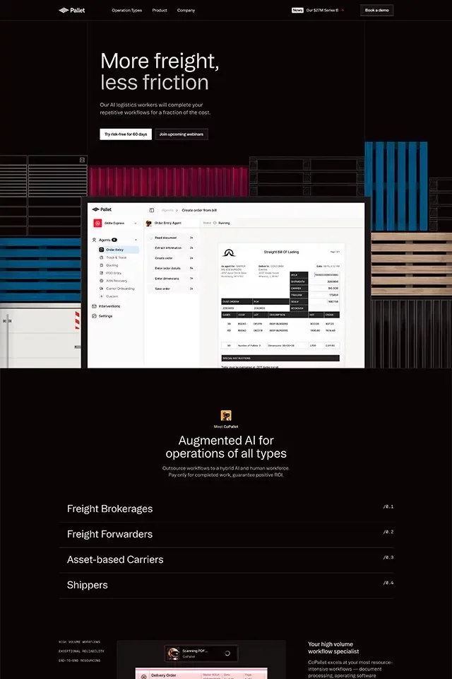 Pallet landing page