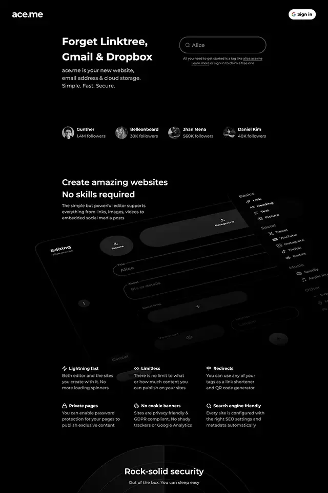 ace.me website design