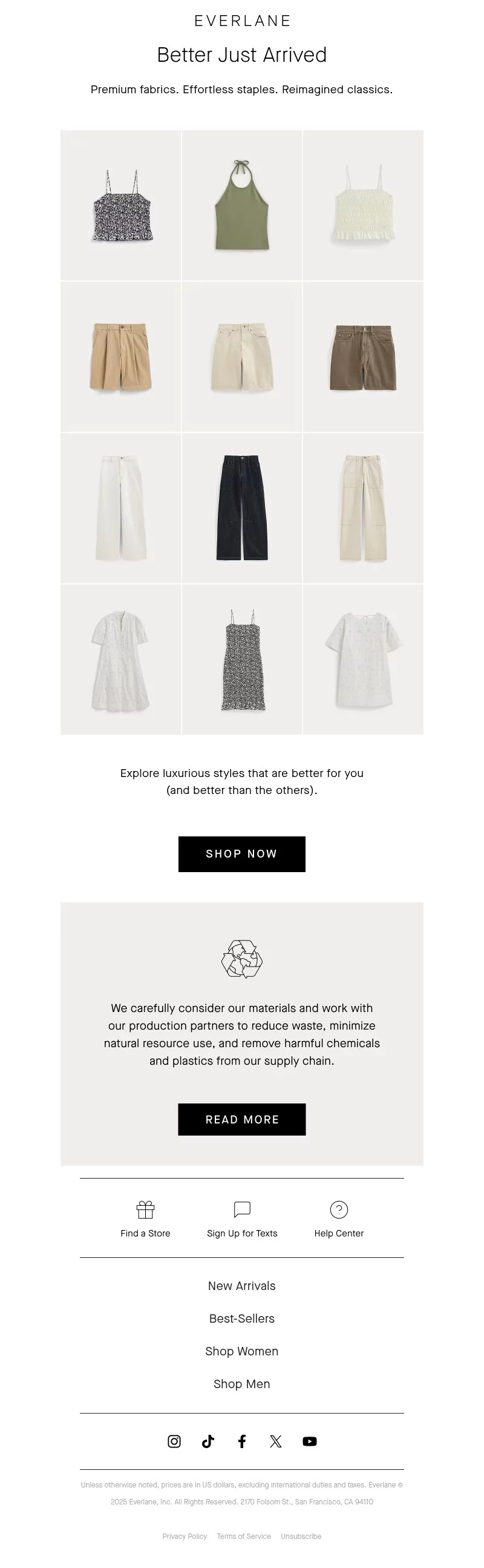 Newsletter Email Example Made by Everlane for E-commerce
