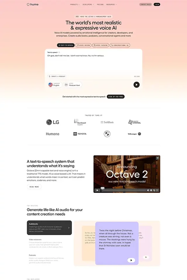 Hume AI website design