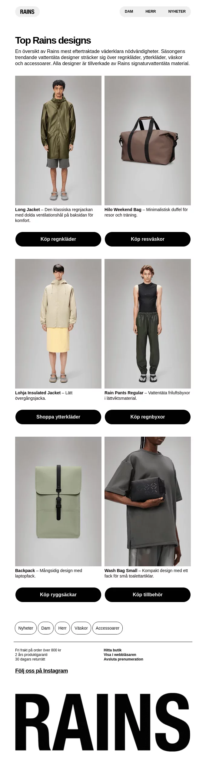 Newsletter Email Example Made by Rains for E-commerce