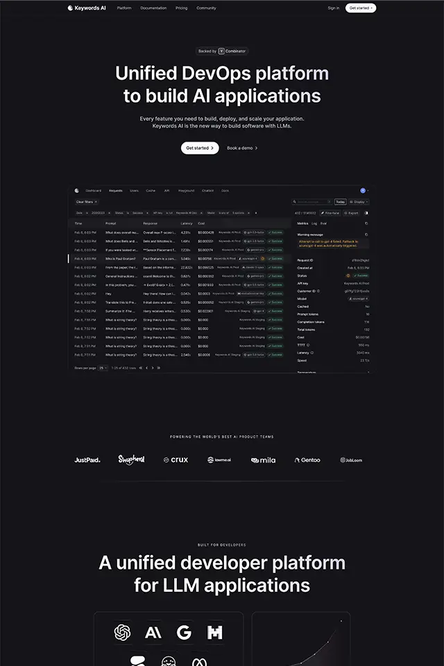 Keywords AI landing page