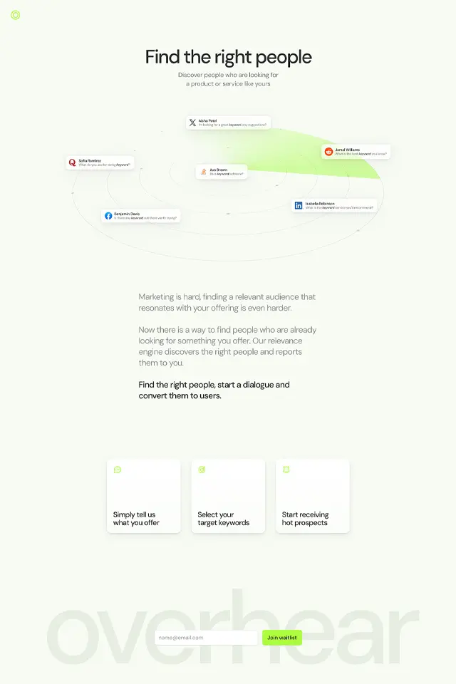 Overhear landing page