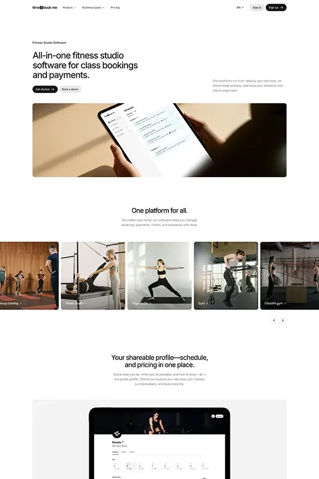Time2book landing page
