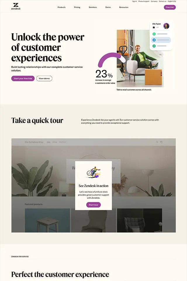 Zendesk landing page