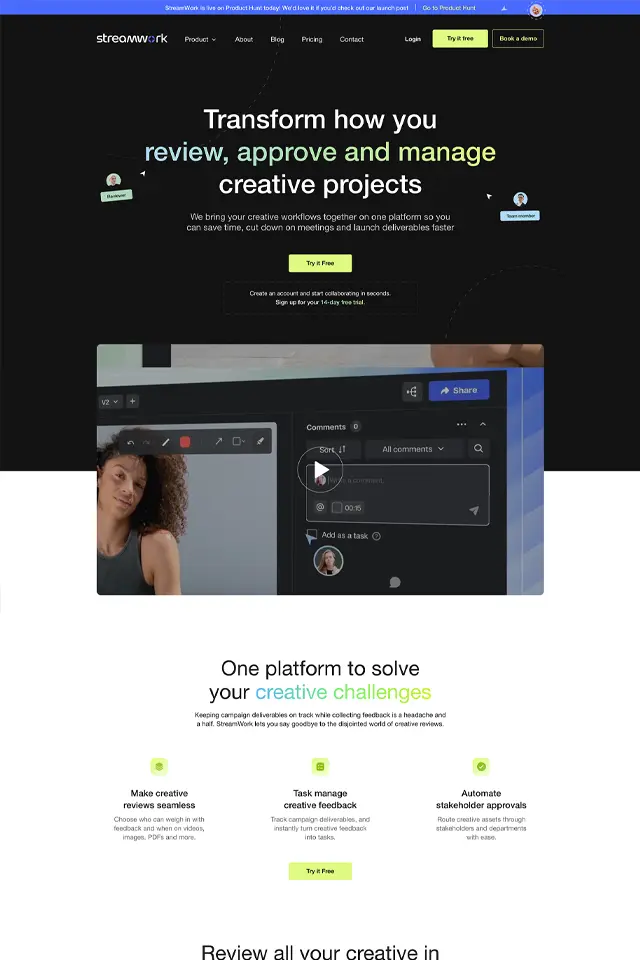StreamWork landing page