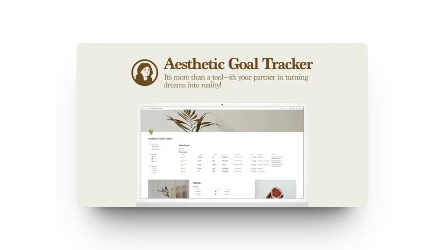 cute and aesthetic goal tracker notion template