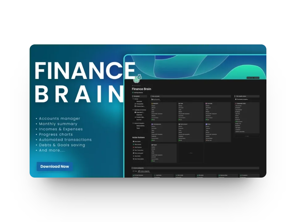 finance brain notion template cover preview