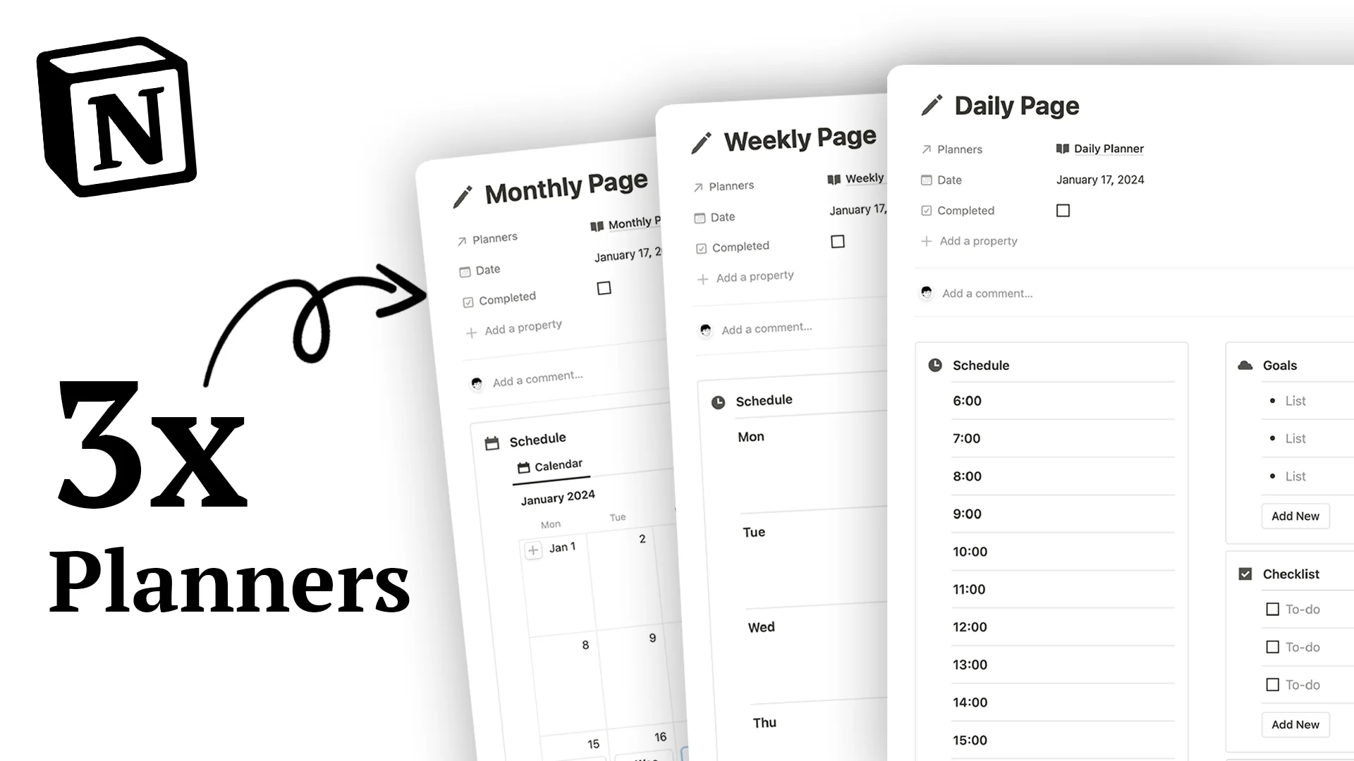 3x free planners for notion