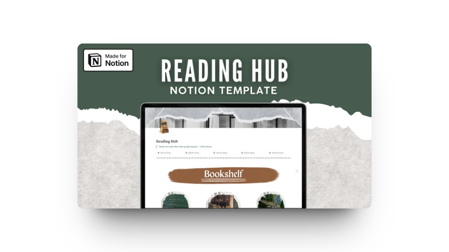 cute reading hub notion template cover