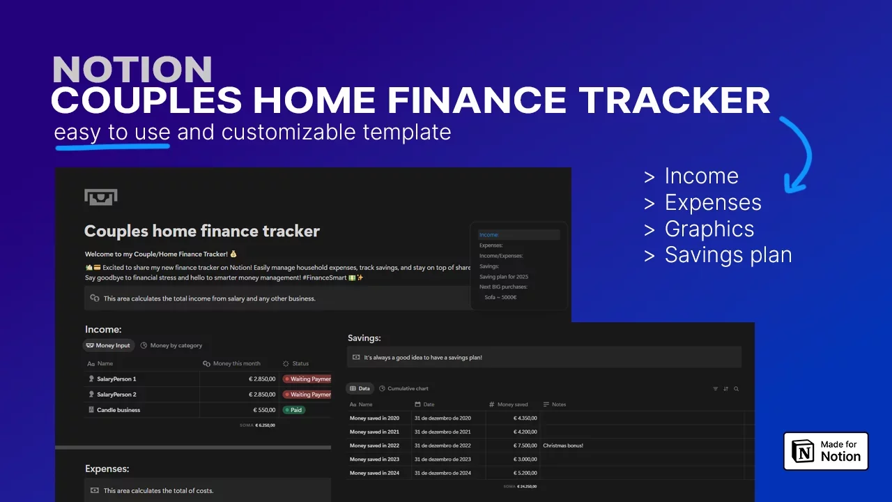 Notion Couples home finance tracker