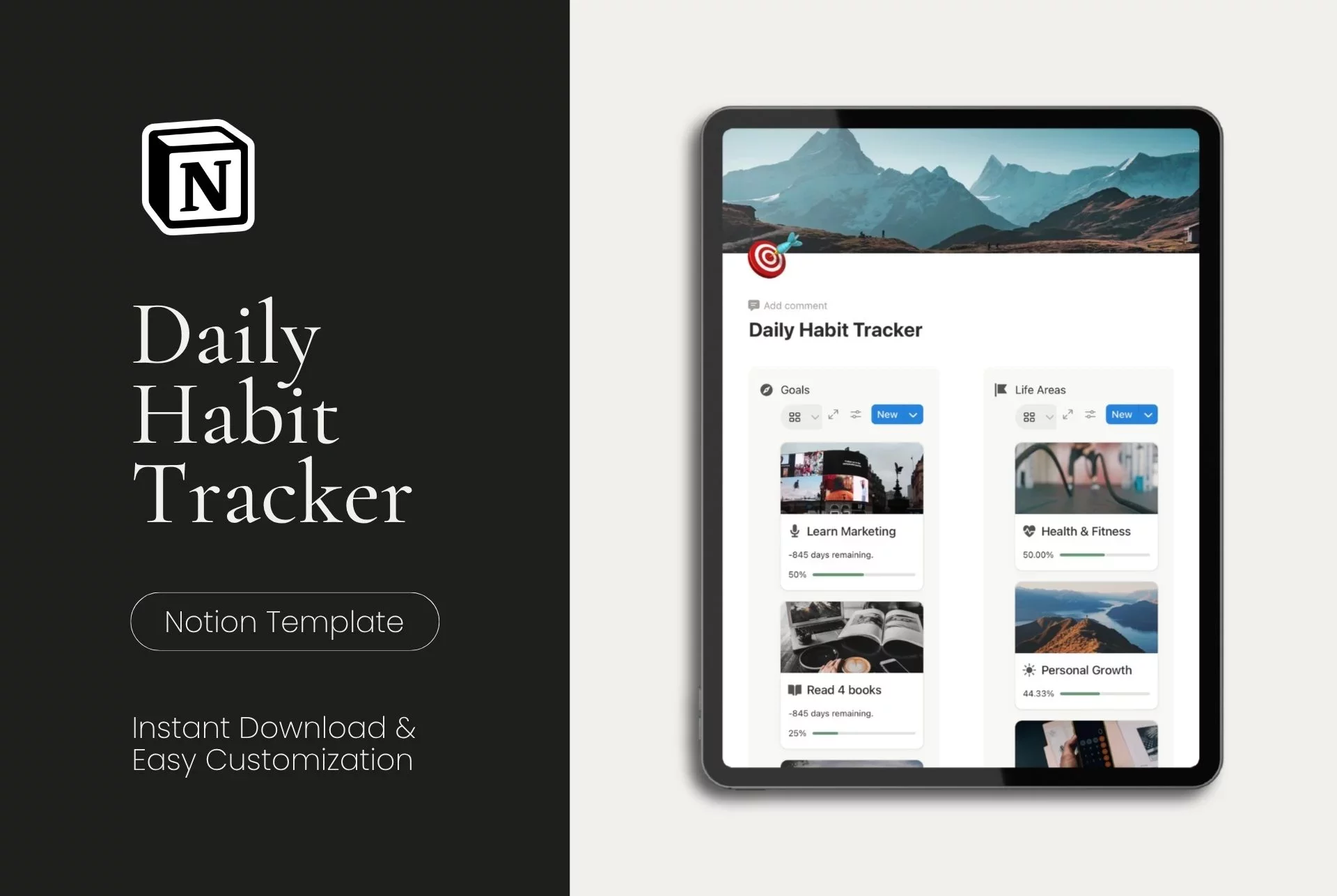 Notion Daily Goals & Habit Tracker, Daily Life Planner