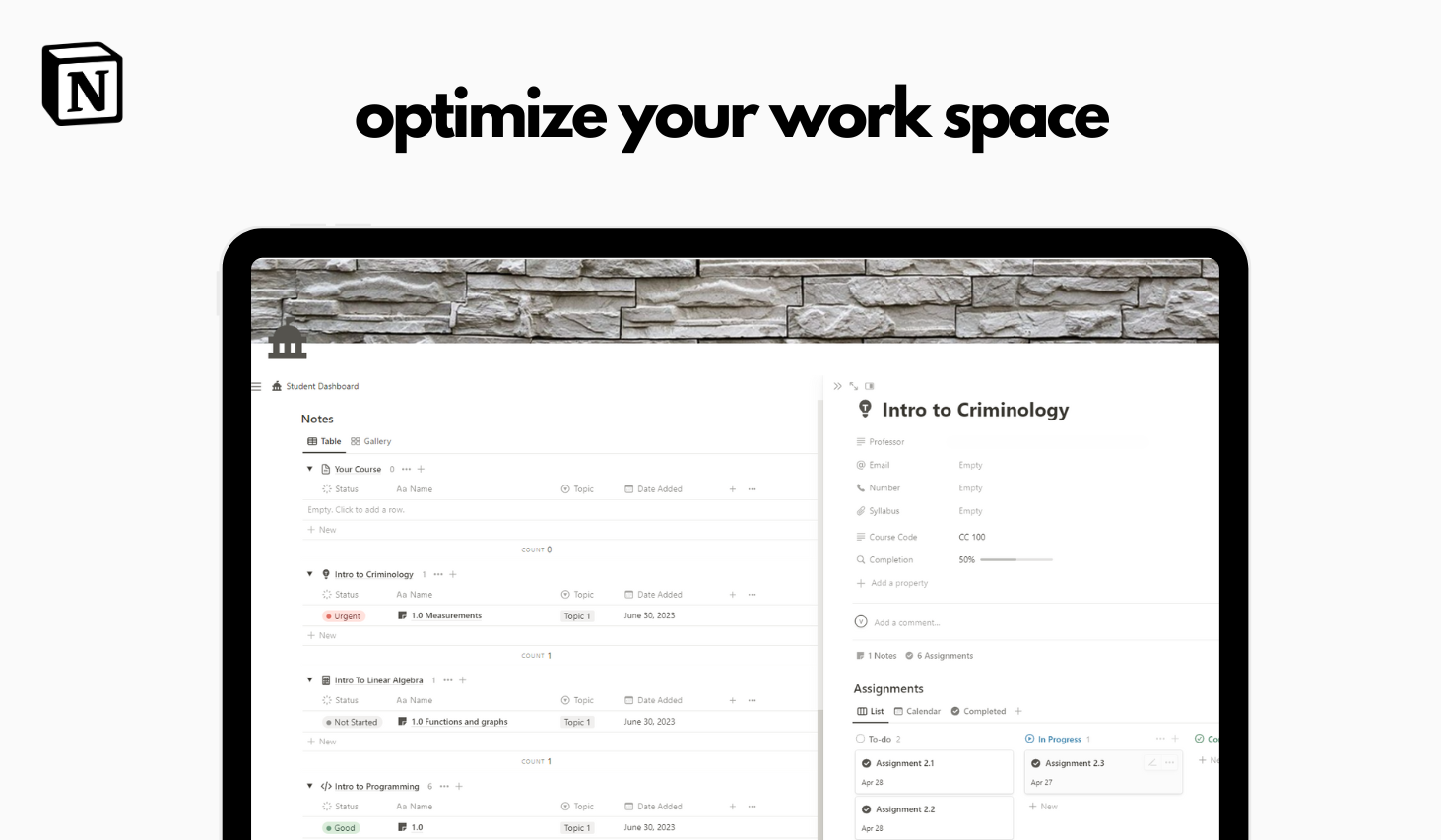 Notion Student Dashboard