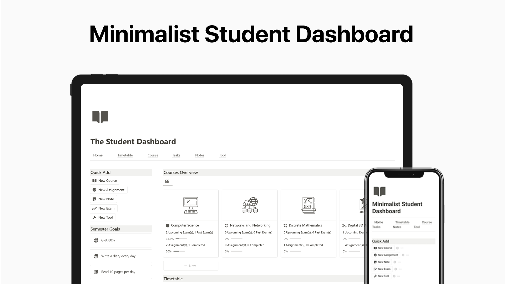 Minimalist Student Dashboard Student Template