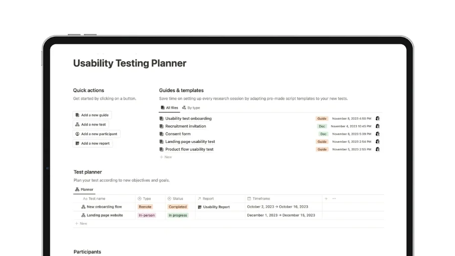 Usability Testing Planner