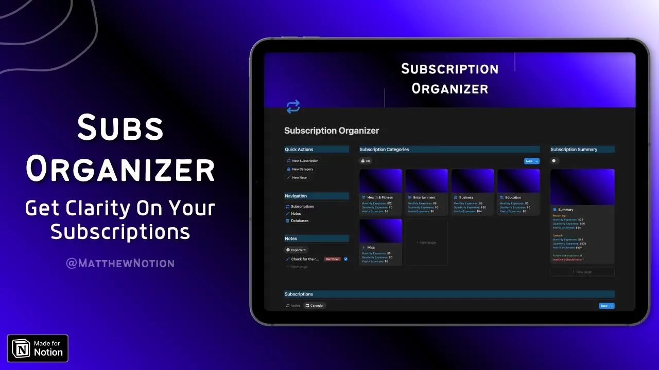 Subscription Organizer