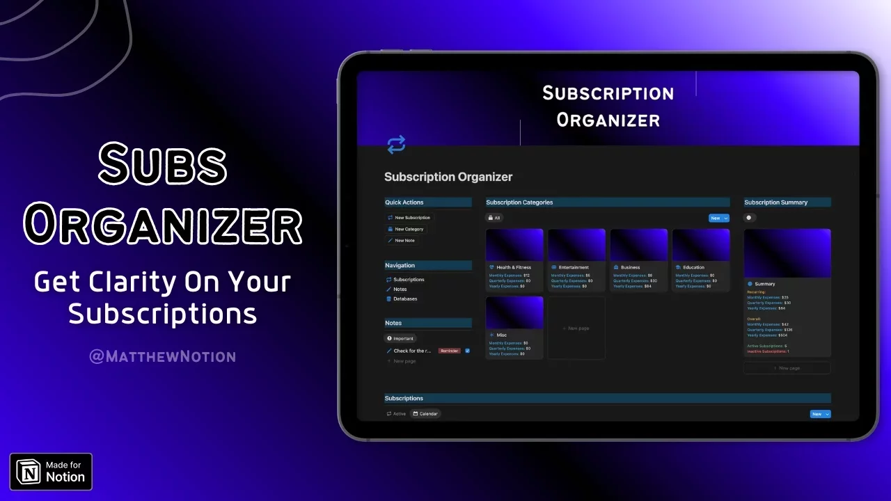 Subscription Organizer