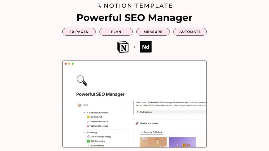 Leistungsstarke SEO Manager Notion Vorlage