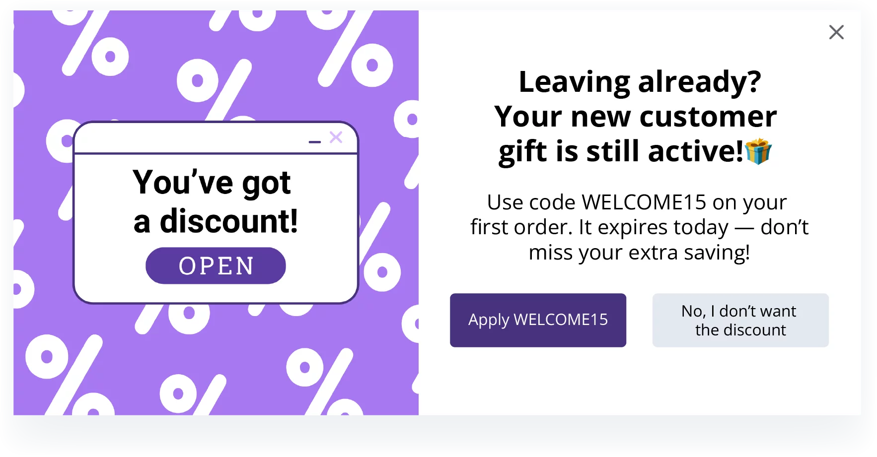 exit intent popup examples to generate more leads and drive immediate sales with a sense of urgency