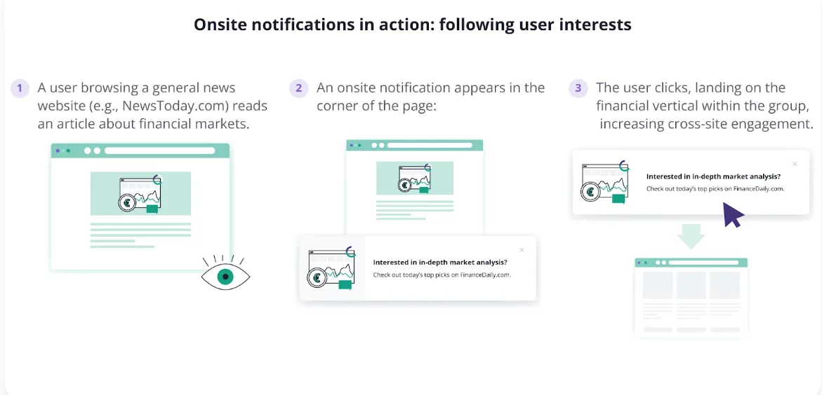 An infographic showing an example of onsite targeting by PushPushGo