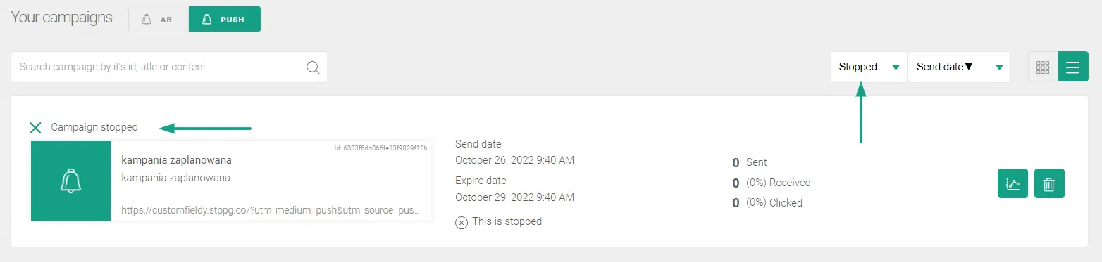 pushpushgo zatrzymanie kampanii push 