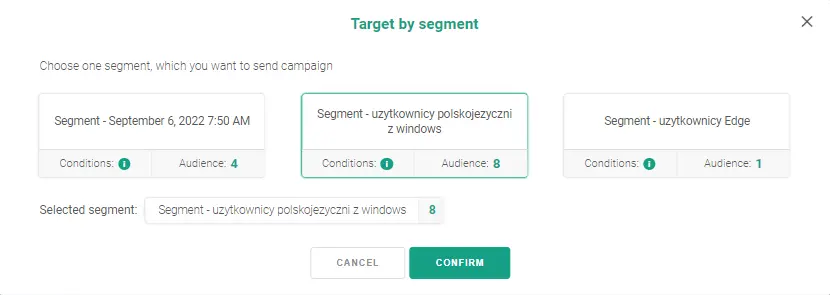 wysyłka kampanii push targetowanie segmentów