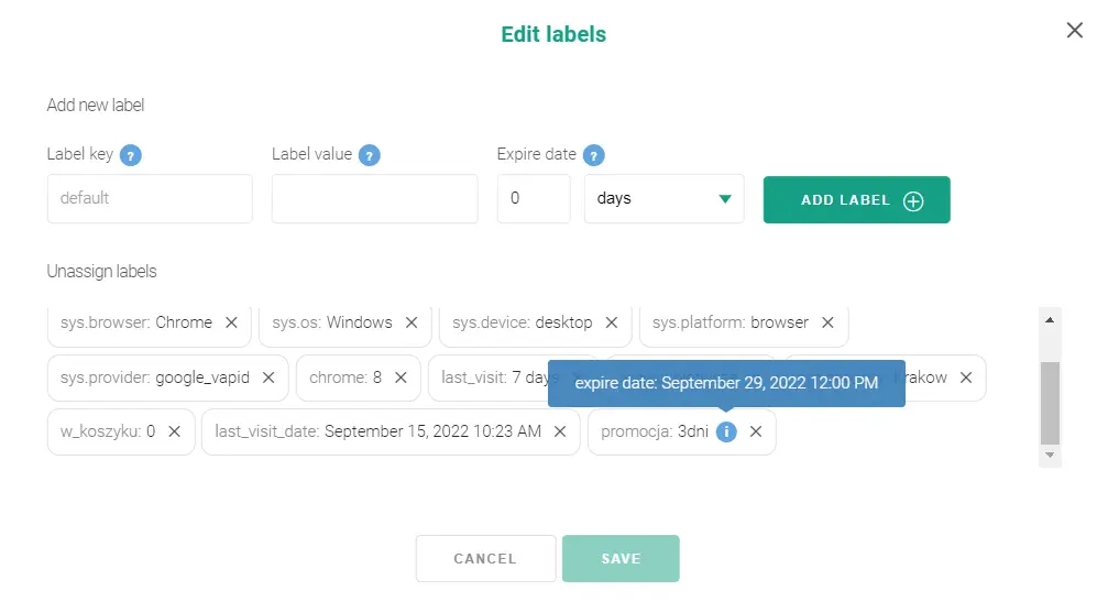 segmentacja push labels