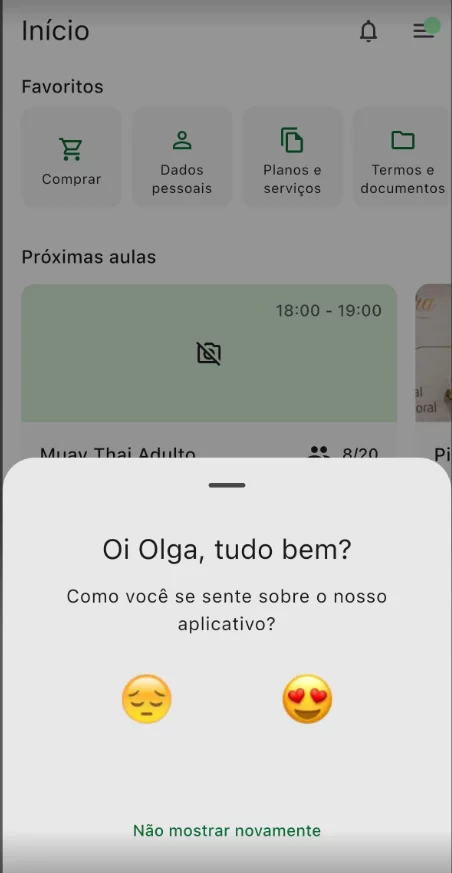 An in-app notification asking the user about their experiences with the mobile app