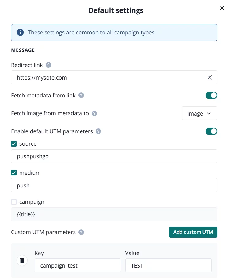 AB testy pushpushgo project settings