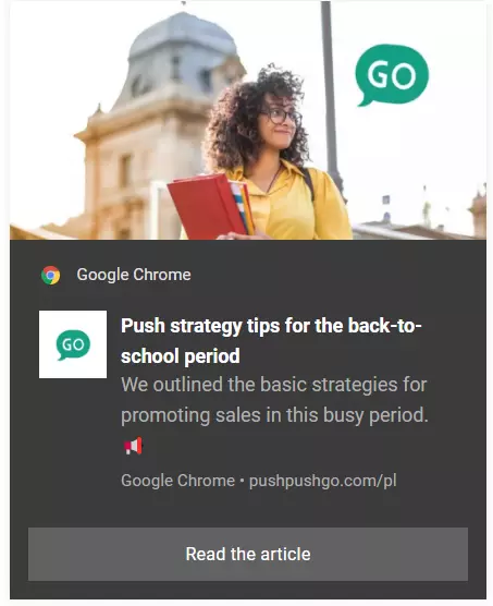 content promotion with web push notifications