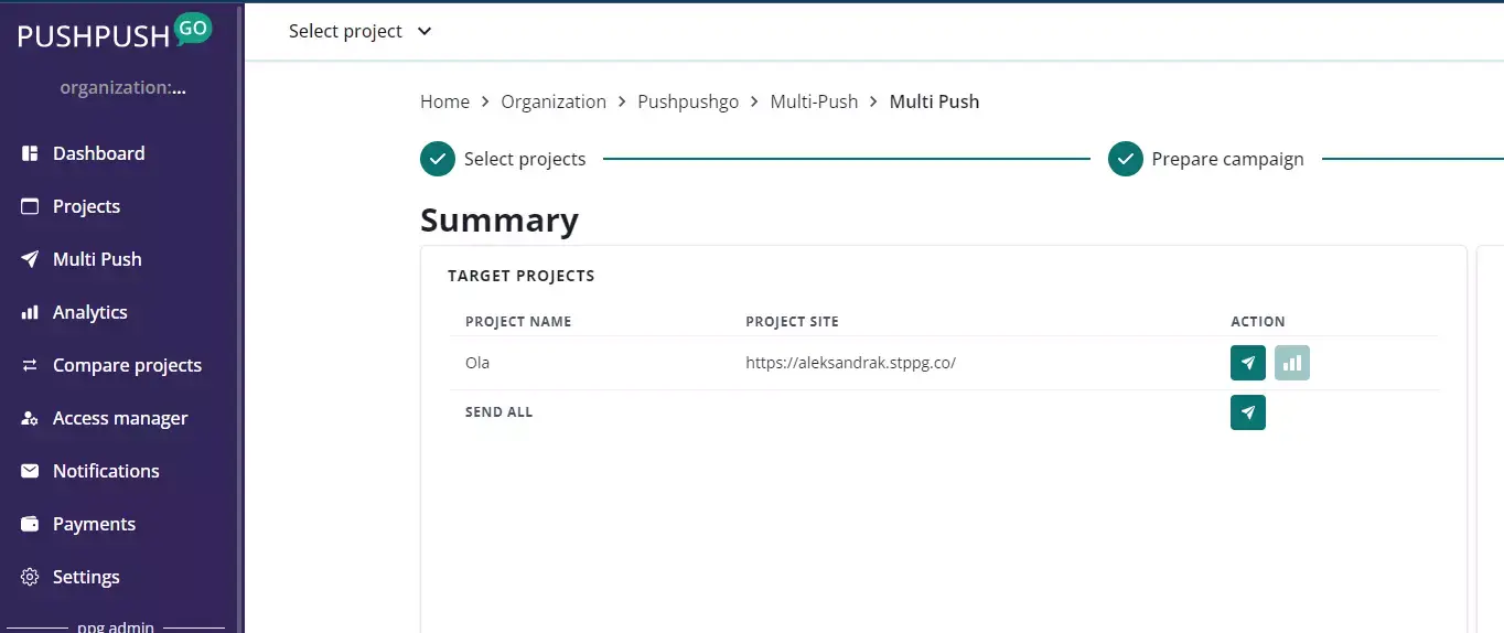 multi push send to projects