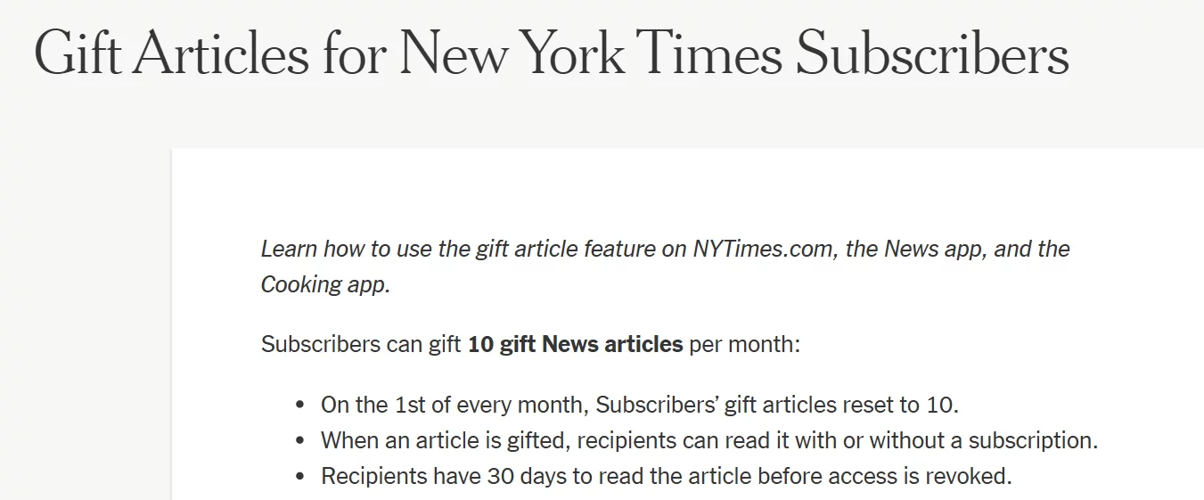 New Your TImes is one of the magazines offering their subscribers a number of articles they can give to their not-subscribed friends. 