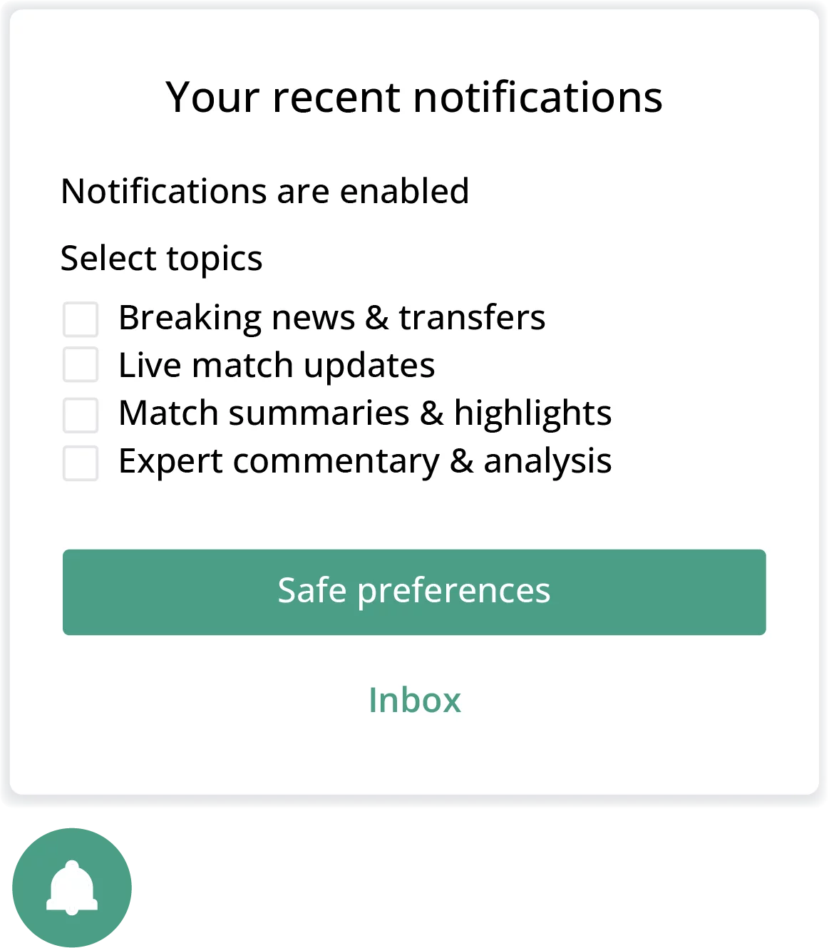 notification preferences sport publisher