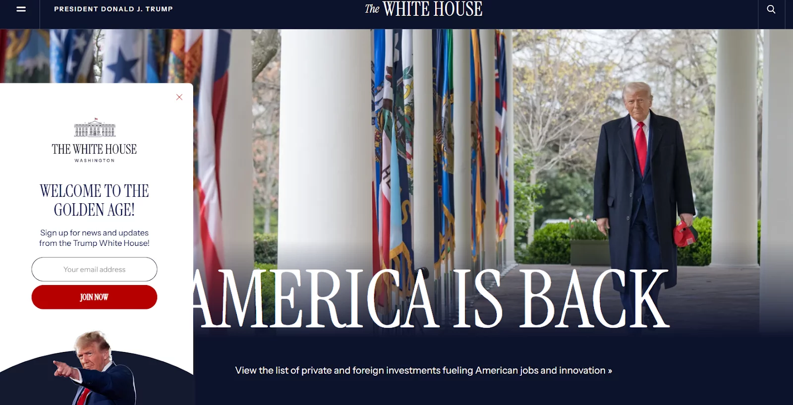 pop up on the white house website