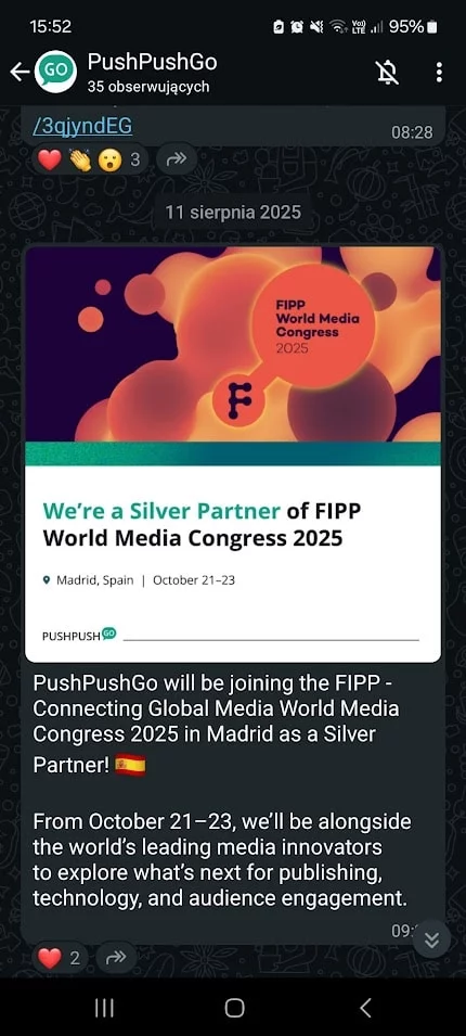 PushPushGo's WhatsApp channel screen