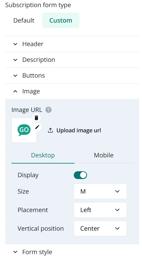 push notification marketing - configuration of the push notifications opt in form