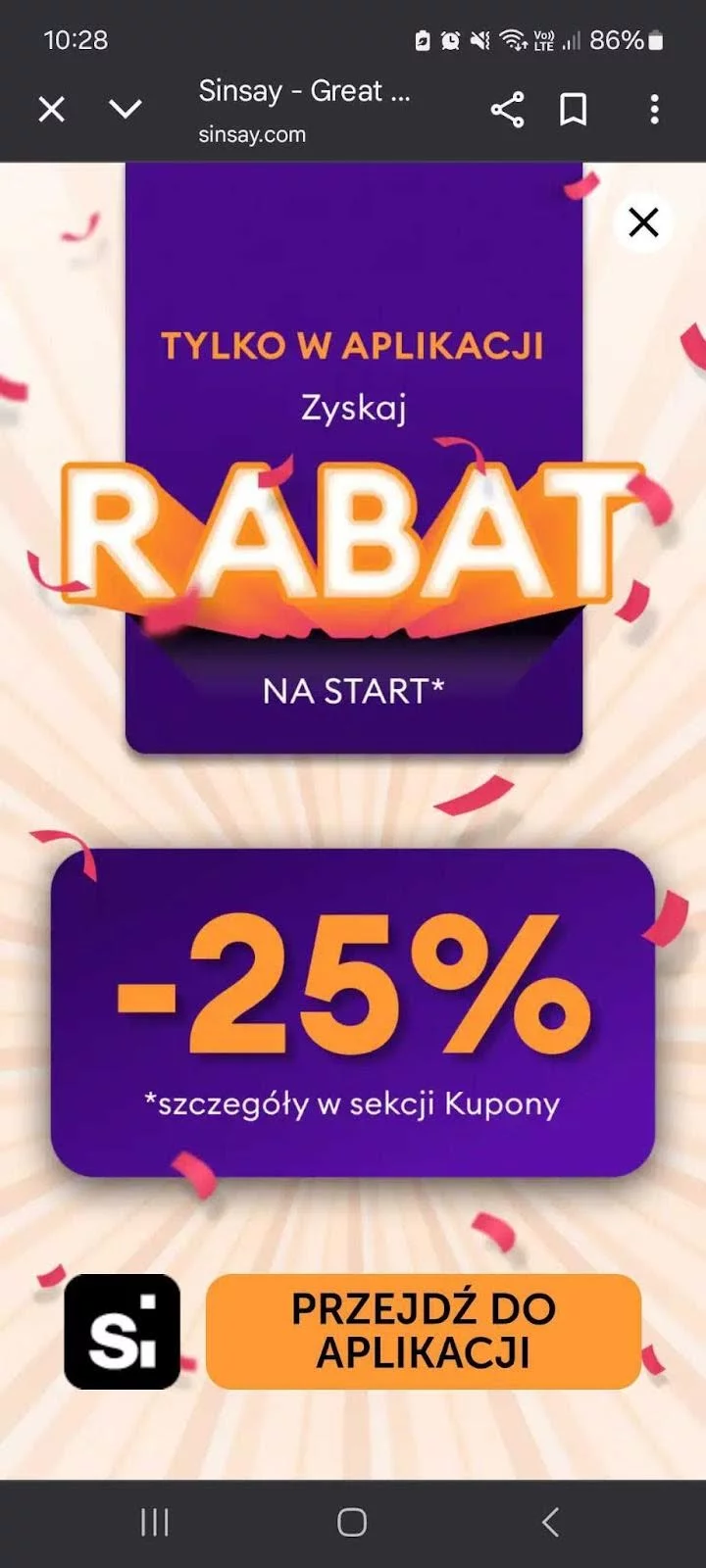 sinsay promocja aplikacji mobilnej