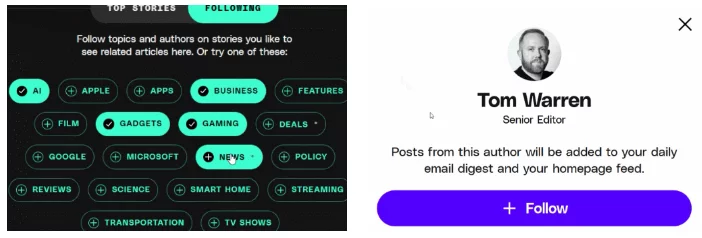 przykład spersonalizowanych doświadczeń czytelnika the verge