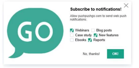 forma subskrypcji web push z preferencjami